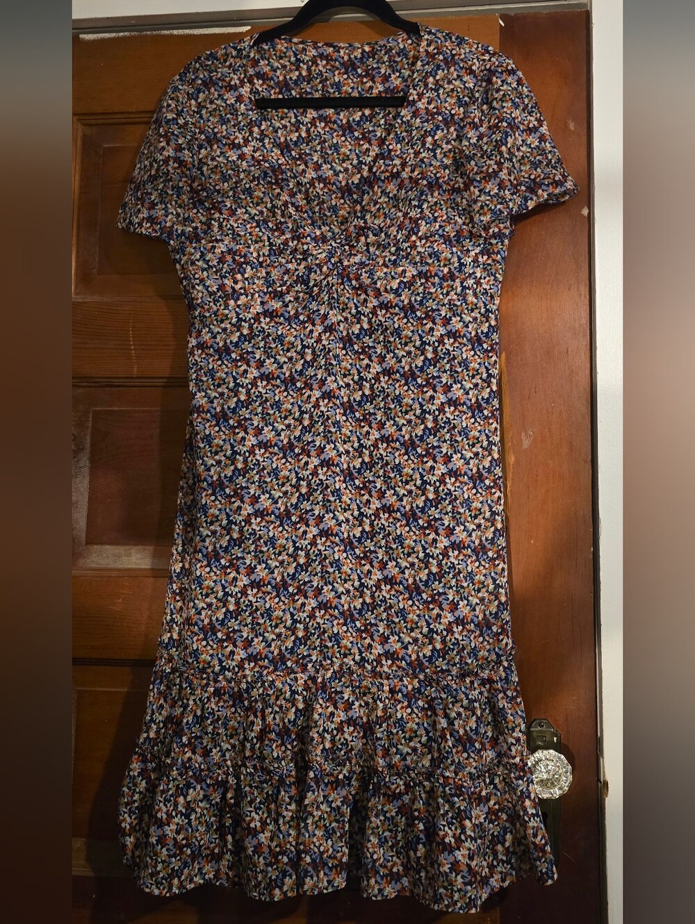 Esprit Navy Multi Floral Midi Dress with Ruffle Hem